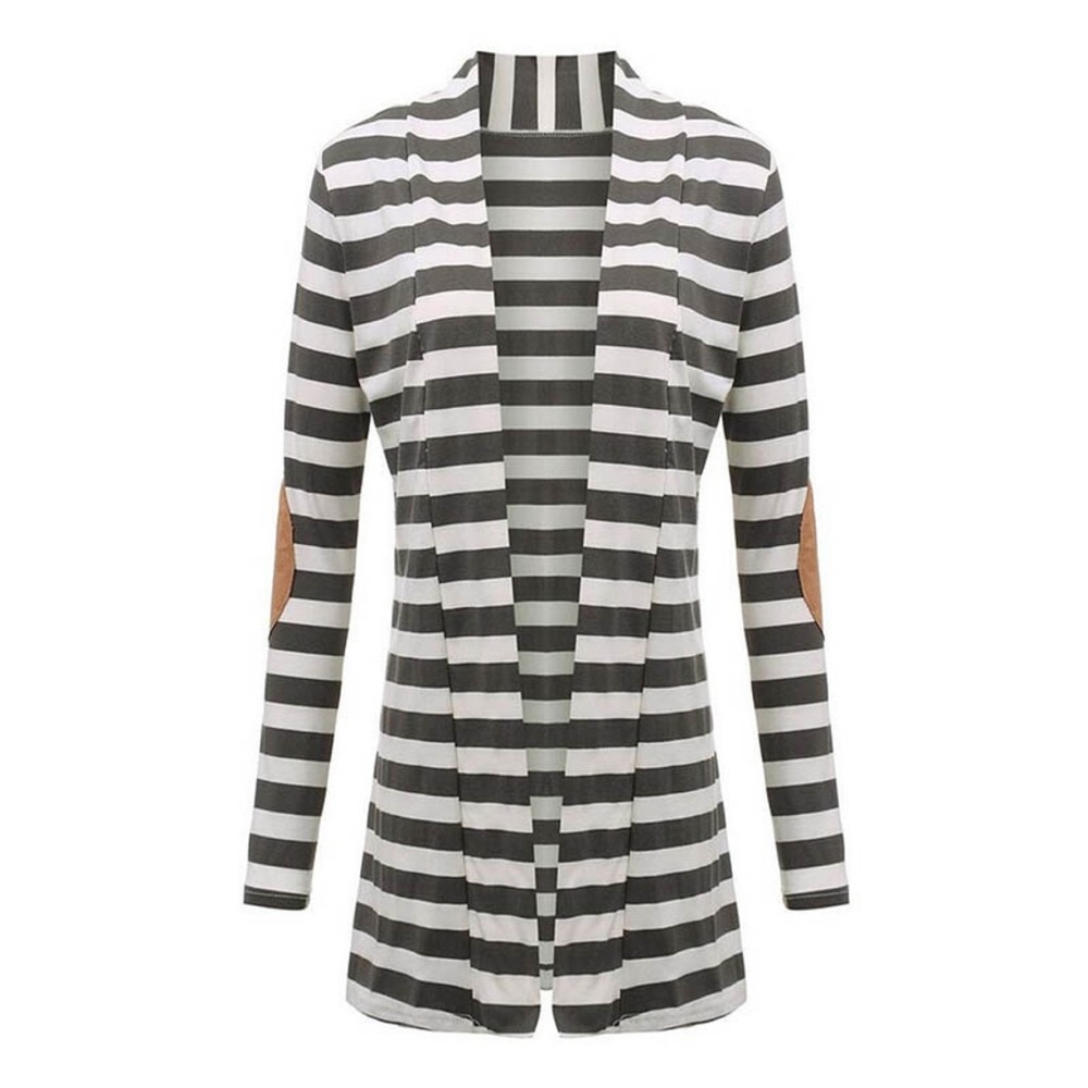 Gray & White Striped Cardigan with Elbow Patches - Picture 6 of 15